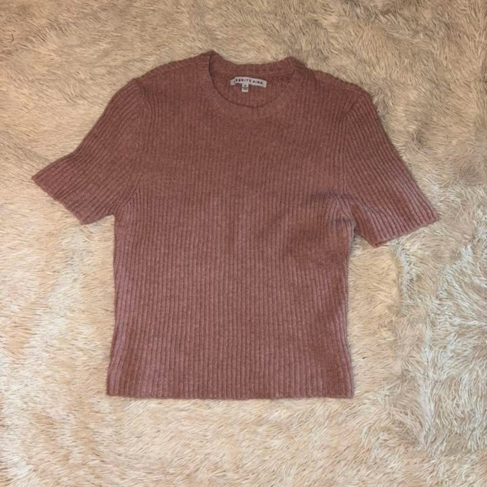 rag & bone Ribbed Short Sleeve Crew in Mauve Pink
